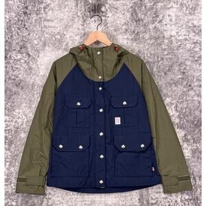 Topo Designs Mountain Jacket Medium Mens Navy Olive Green Waterproof Packable